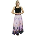 thumbnail image 4 of Bimba Women's Purple Feather Printed Cotton Elastic Waist Summer Long Skirt-S, 4 of 4