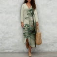 thumbnail image 4 of COEQINE Womens Beach Dress Midi Length V-Neck Wrap Long Sleeve Big Size Dress, Casual Flowy Linen-Like Loose Fit Sundress 2026 Summer Spring, Size L, Ink Lotus Pond, 4 of 6