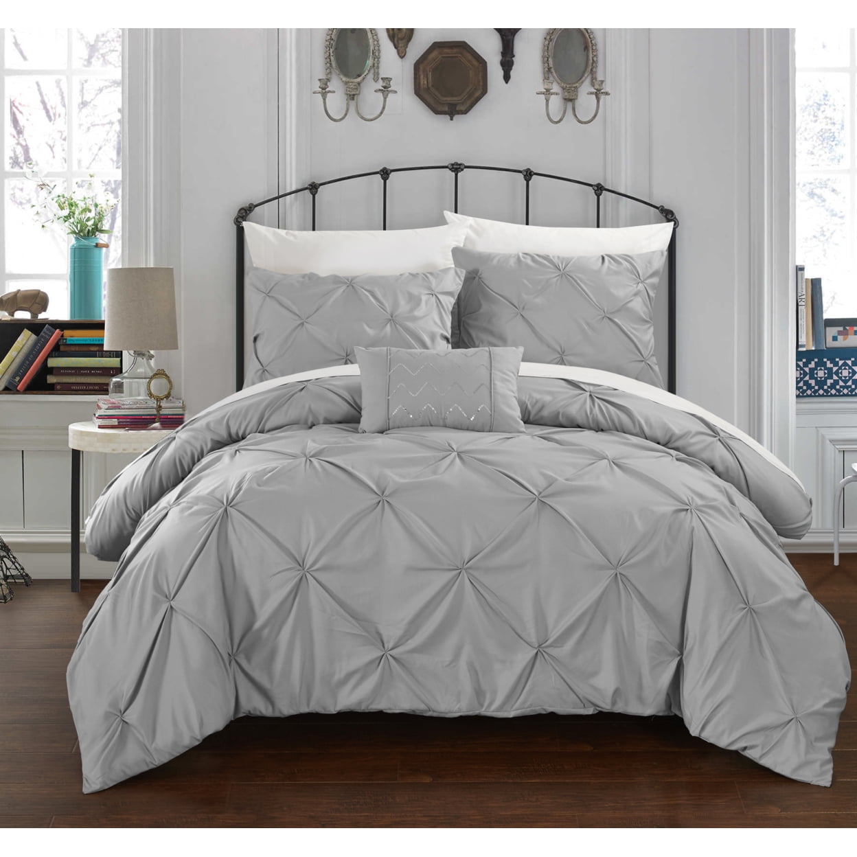 3 or 4 Piece Whitley Pinch Pleated ruffled and pleated complete Duvet Cover Set Shams and Decorative Pillows included