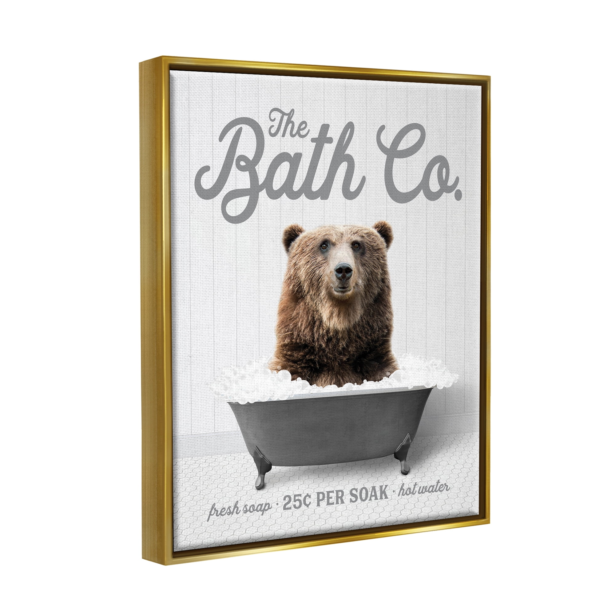 Stupell Industries Bear in Bubble Bath Animals & Insects Painting Gold Floater Framed Art Print Wall Art, 25 x 31