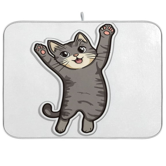Cute Gray Cat Dish Drying Mat Kitchen Mats Microfiber Counter Absorbent Dish Pad Drainer Rack