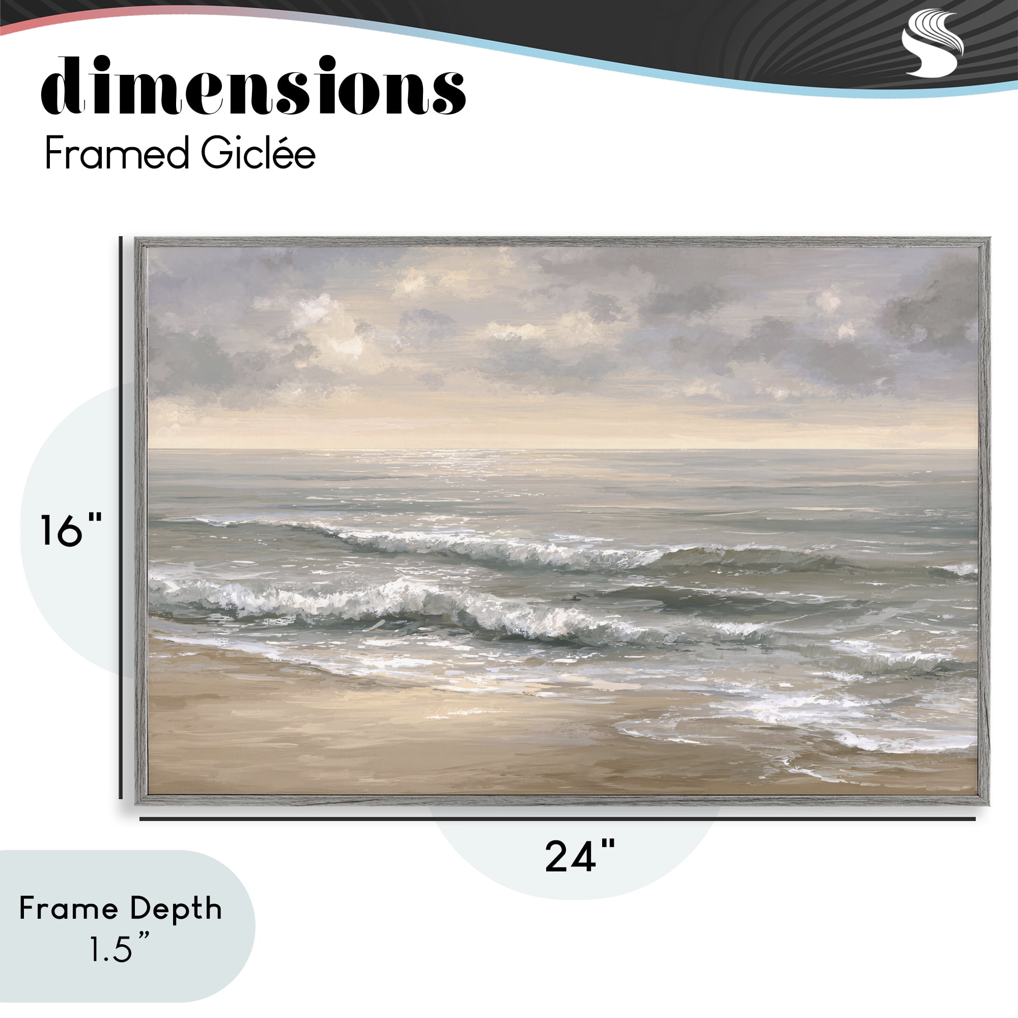 Stupell Industries Soft Rolling Beach Waves Gray Framed Giclee Art, design by Jacky Ngan