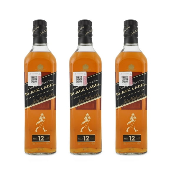 PAQUETE WHISKY JOHNNIE WALKER BLACK LABEL BLENDED SCOTCH 750ML X3