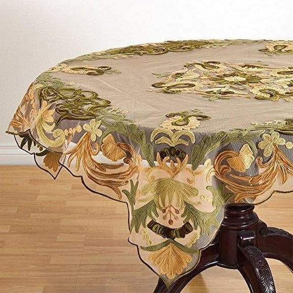 Fennco Styles Elegant Embroidered Floral Woven Tablecloth - Green, 54" Square