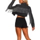 thumbnail image 3 of Chaqueta de mujer Inspire Chic, recortada, de mezclilla con flecos, casual, con botones, de manga larga, abrigo de jean XL negro, 3 of 6
