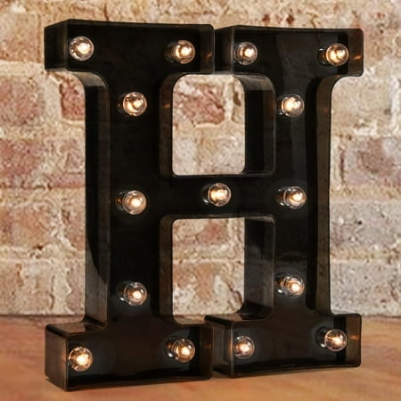 Enseigne Marquise Décorative à DEL Éclairée - Lettres de l'Alphabet avec Lumières pour Mariage, Fête d'Anniversaire, Noël, Veilleuse, Lampe, Décoration de Bar à la Maison H Noir