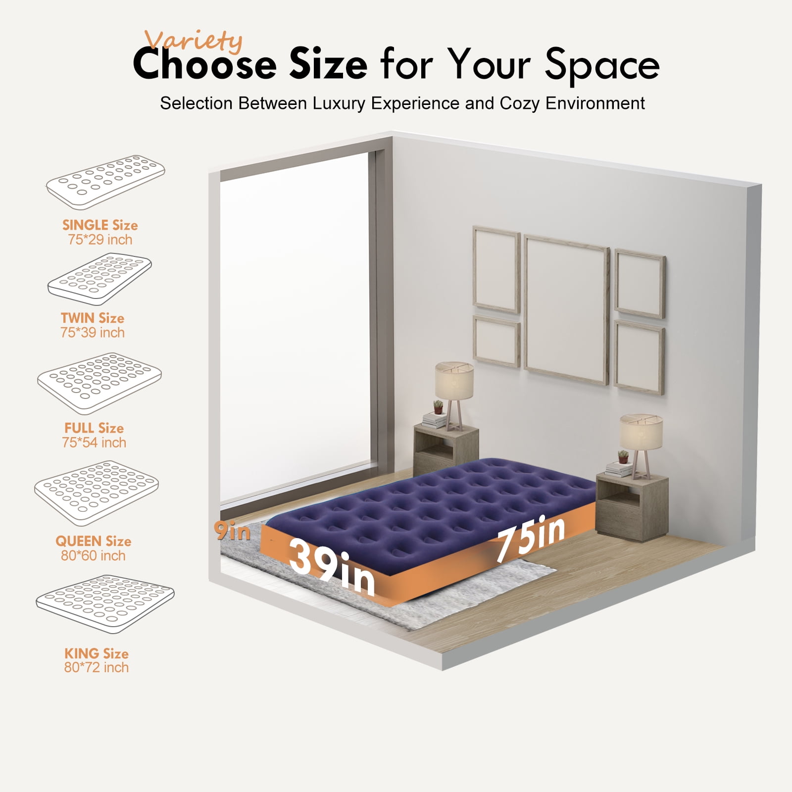 Honeydrill Twin Size Air Mattress Inflatable Bed, Blow Up Mattress Camping Sleeping Pad