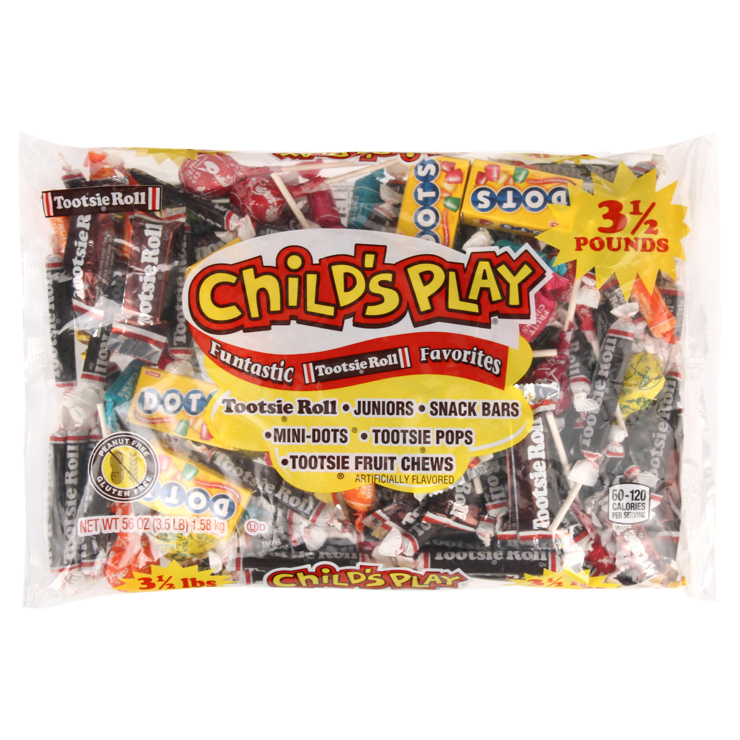 Tootsie Child's Play Variety Candies Pack, 3.5 Ib. Bag.  Peanut Free, Gluten Free. Contains Milk and Soy.