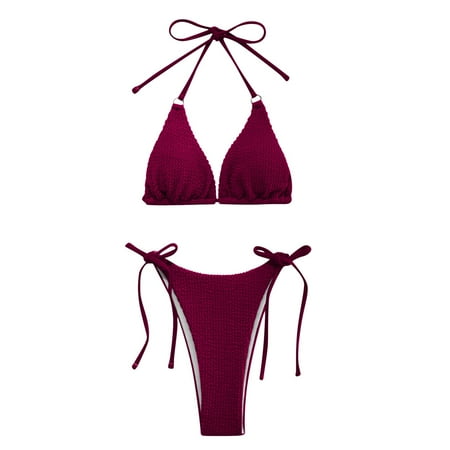 Gubotare Women S Bikini Swimsuits Womenâs Halterneck Micro Thong Bikini 2 Piece Swimsuit Mini Tie Side PU Leather Extreme Swimwear Clubwear  M