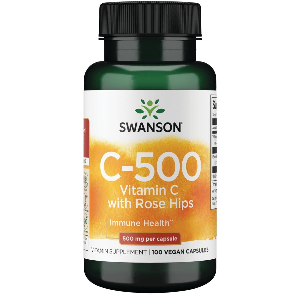 Swanson Vitamin C with Rose Hips Immune System Support Skin Cardiovascular Health Antioxidant Supplement 500 mg 100 Capsules