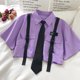 thumbnail image 5 of Conjunto de dos piezas de ropa de calle para estudiantes, pantalones Cargo rectos de cintura alta con cinta, camisa holgada de manga corta con lazo, primavera 2024, 5 of 5