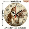 thumbnail image 3 of 2D Flat 1pc 10Inch Non-Ticking Silent Wooden Wall Clock - Tabby Cat Floral Arrangement Design, Rustic Vintage Round Clock for Home Office Kitchen Living Room, AA Battery Not Included), 3 of 7