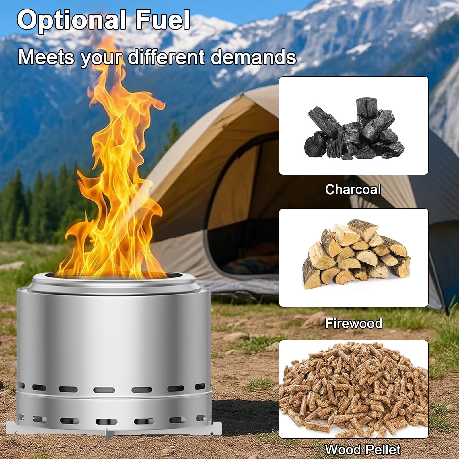 XXLYY Portable Wood-Burning Fireplace - 19.5" smokeless Fire Pit for Outdoor Fun, Low Smoke Bonfire for Camping, Patio, Backyard, and Family Gatherings