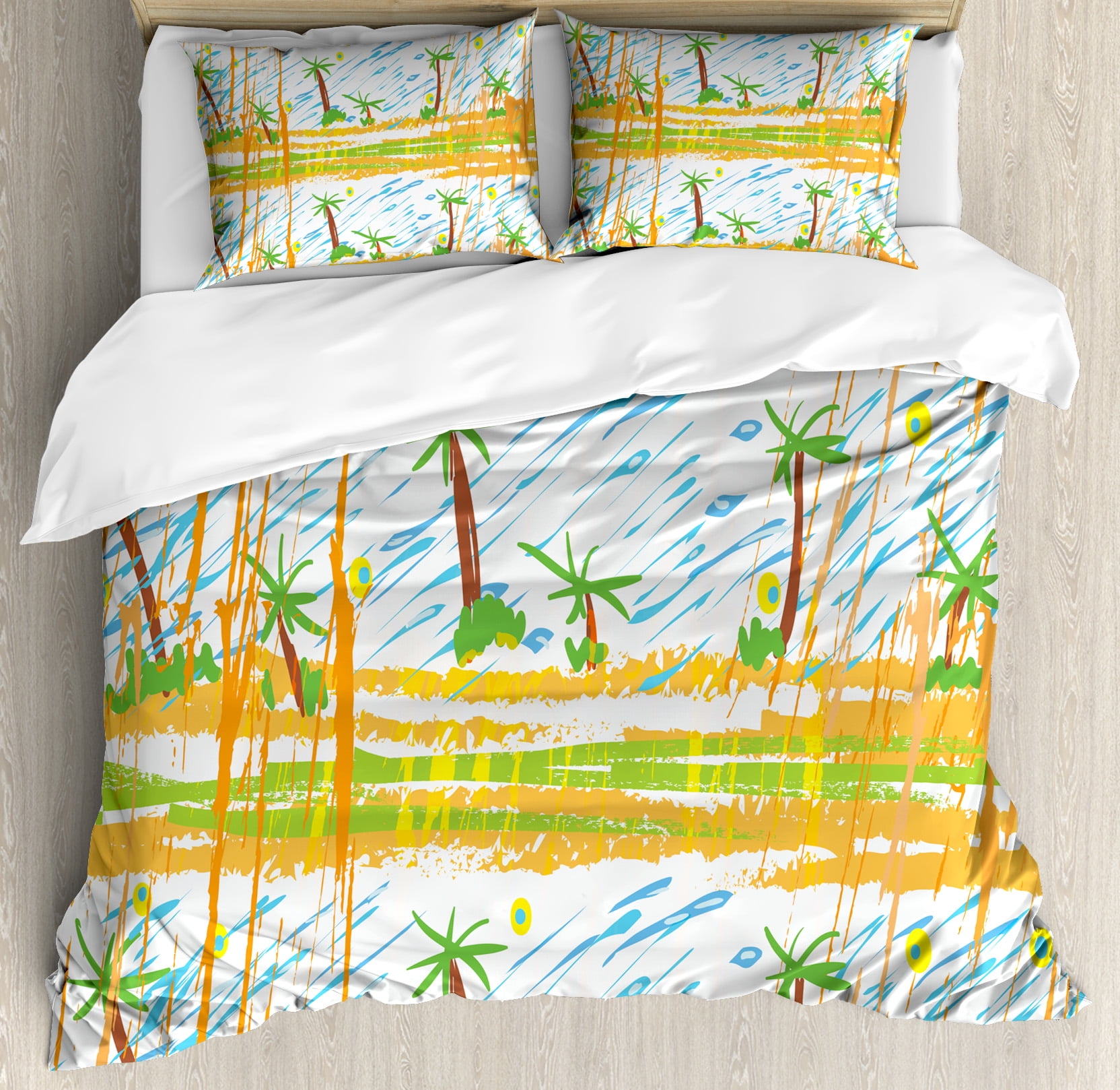Palm Tree King Size Duvet Cover Set Stained Grungy Childish