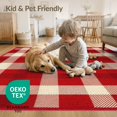 thumbnail image 4 of ODIKA 6'x9' Washable Area Rug Non-Slip, Easy Care, Farmhouse Tartan Welcome Lettering Border Motif Gingham Plaid Flowing Dynamic for Family Room, Living Room, Master Bedroom, 4 of 7