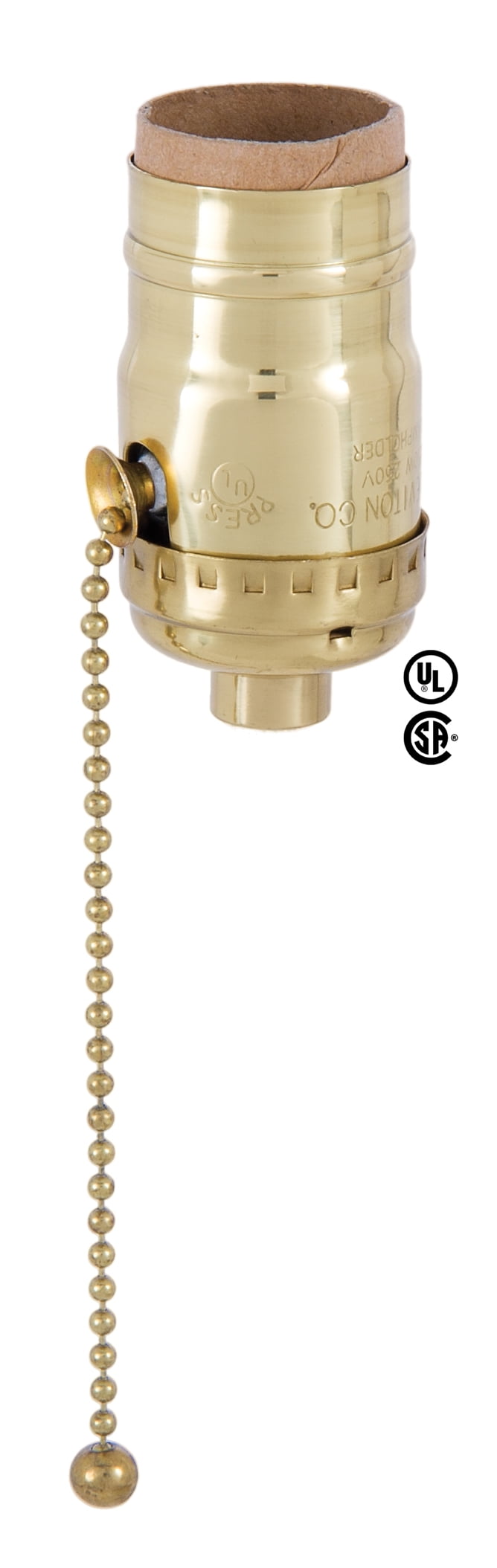 Leviton Pull Chain On/Off Socket - Polished and Lacq. Brass Shell