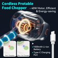thumbnail image 4 of Procesador de alimentos eléctrico y máquina para hacer ensaladas portátil, de modo dual, inalámbrico, recargable tipo C, cortador de verduras y ajo pequeño con empujador anticorte, resistente al agua, 4 of 6
