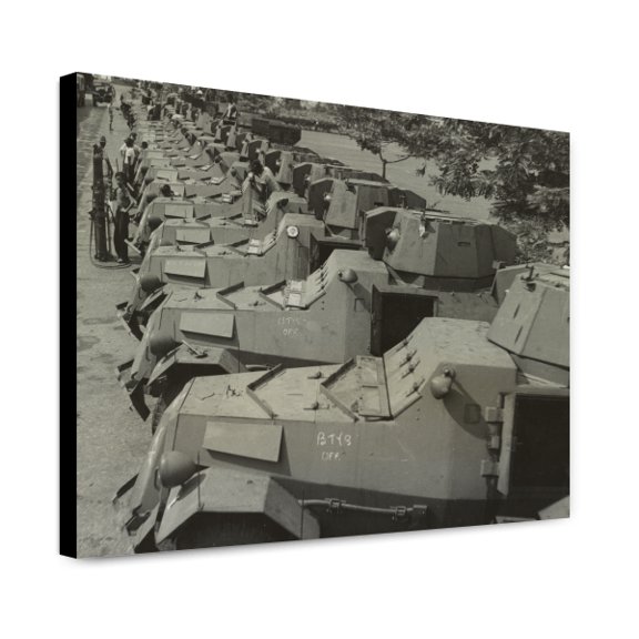 Canvas Print: A Line Of Armoured Cars Ready To Be Moved During The Campaign In