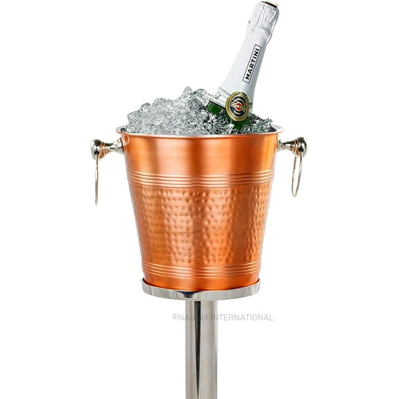 Hammered Copper Lightweight Ice Bucket |Highly Conductive Cooler & Cellar Bucket with Nickel Plated Free Stand | Kitchen Ware & Bar Wares