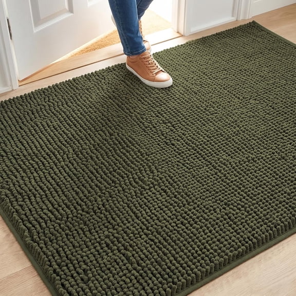 Muddy Mat® | Large Indoor Door Mat 36"x60", Super Absorbent Dirt Trapper Doormat, Slip-Resistant Washable Quick Dry Chenille Entryway Muddy Carpet®, Door Mat for Entryway, Inside Floor, Army Green