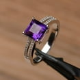thumbnail image 2 of natural amethyst ring square cut purple gemstone ring white gold engagement ring for women, 2 of 4