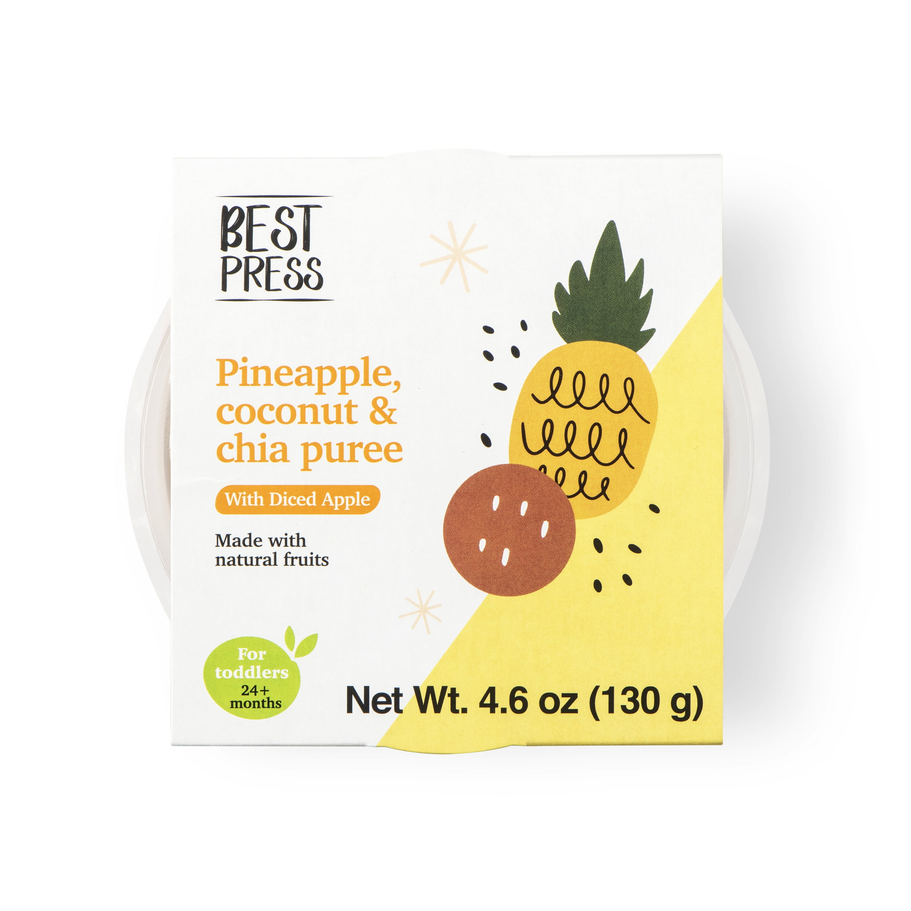 Best Press, Texture Tubs, Toddler Food , Apple, Banana, Pineapple, Coconut & Chia, 4.6oz Tub