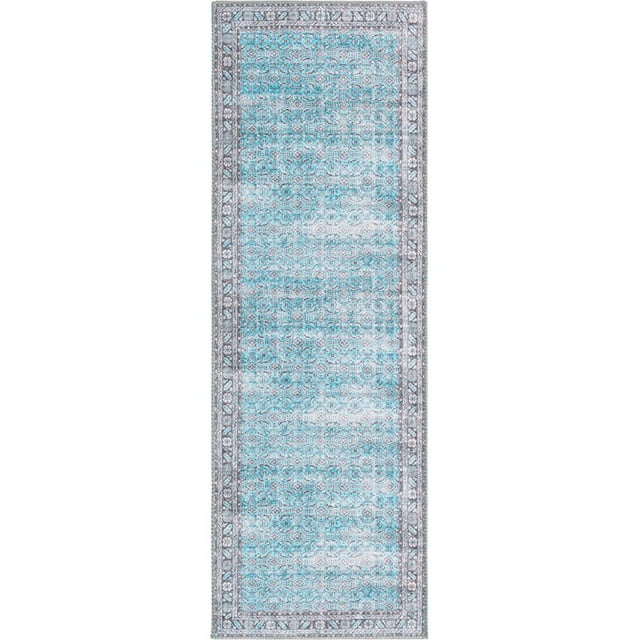 Unique Loom Revival Distressed Border Rug 2' x 6' Runner Blue/Black