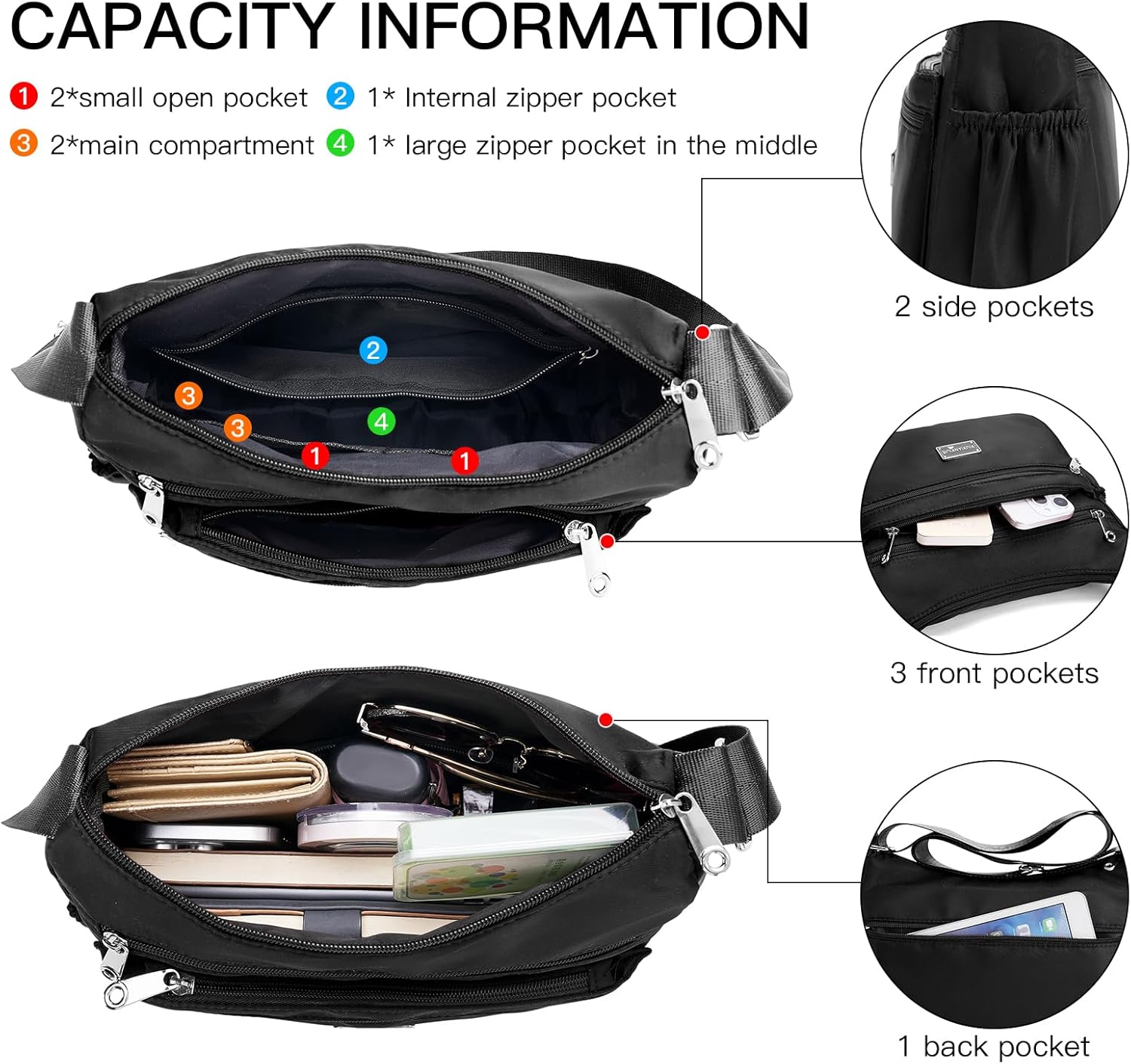 Crossbody Shoulder Bag for Women Handbag Purse, Large Nylon Tote with Adjustable Strap