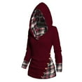 thumbnail image 1 of Bowake Women's Cable Knit Plaid Patchwork Hooded Sweater Mock Button Ruched Knit Top Pullover Sweatshirts Fall Outfits, 1 of 6