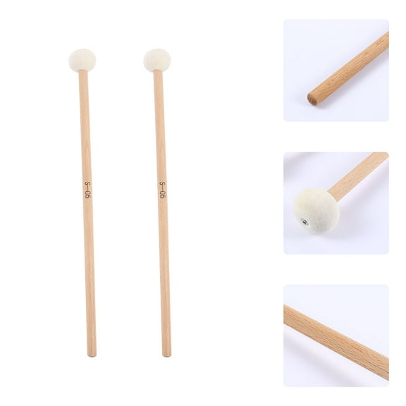 2 Pcs Multi-Purpose Felt Mallet Drum Sticks with Wood Handle Drumsticks Practice