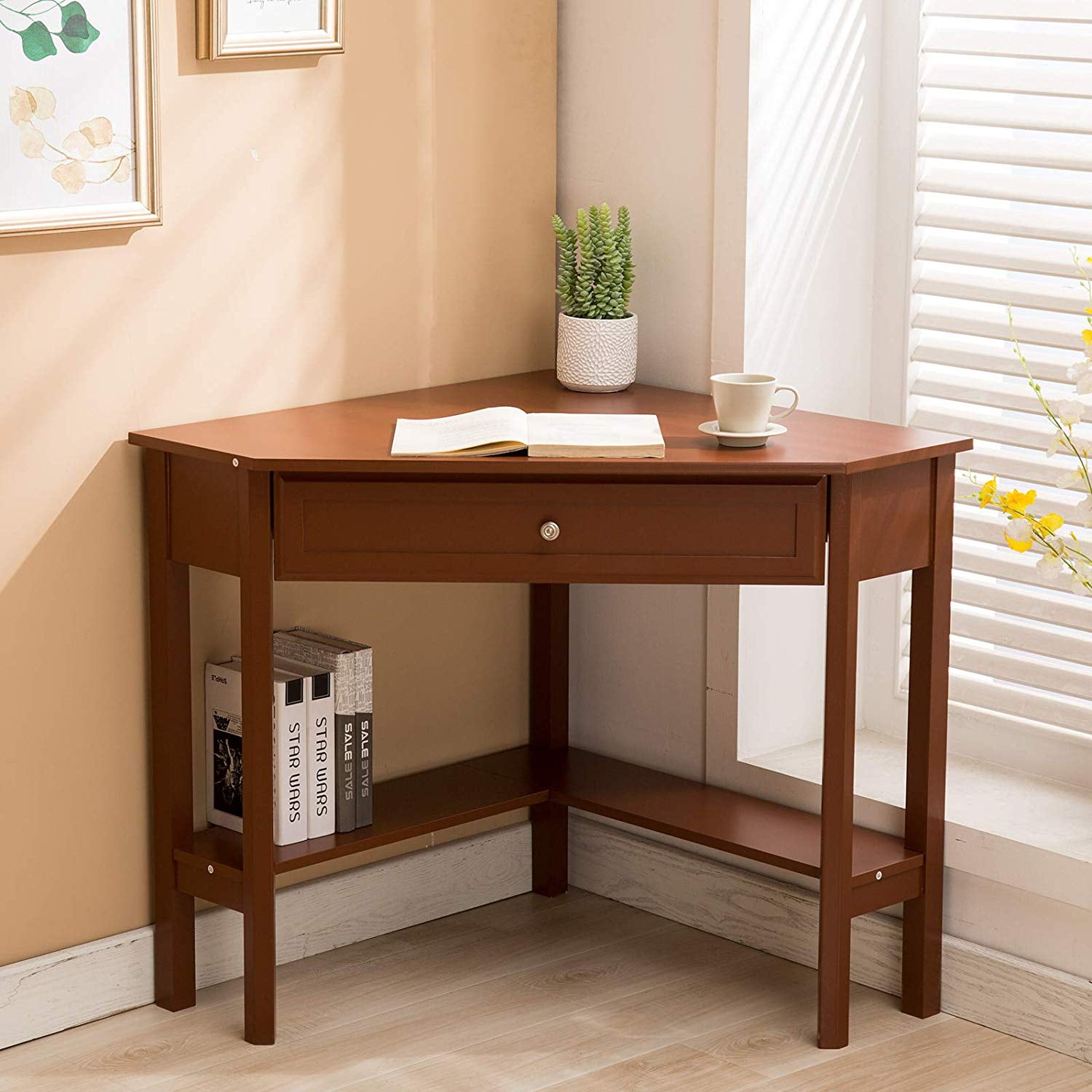 Mecor Wood Corner Computer Desk w/Drawer & ShelfLaptop PC Writing