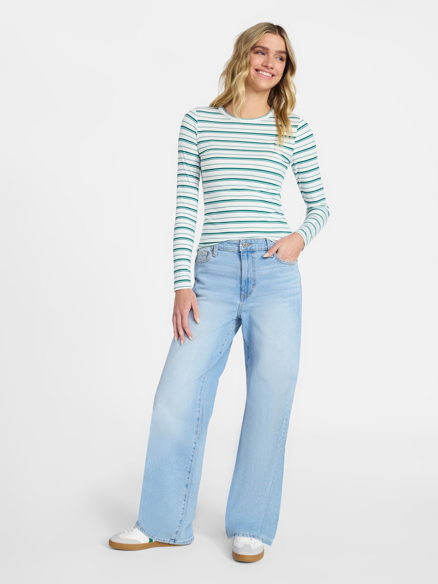 No Boundaries High Rise Baggy Wide Leg Jeans, 34" Inseam, Women's and Women's Plus Sizes XXS-4X