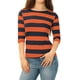 thumbnail image 5 of Camisetas de rayas para mujer Inspire Chic, corte ajustado, mangas de codo, cuello barco, T-shirt M, naranja y azul marino, 5 of 7