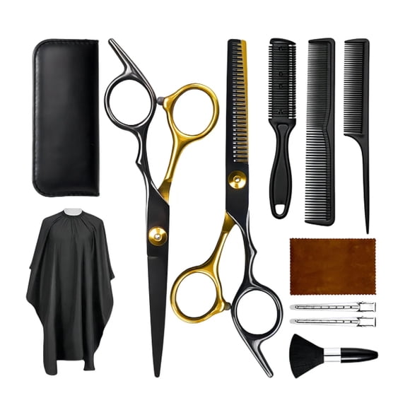 Kit Tijeras Barbero 11 Piezas Acero Inoxidable Modelo Negro Con Estuche