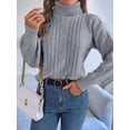 thumbnail image 4 of Women'S Sweater Round Neck Texture Button Lantern Sleeve Tops Pullover Knit Grey L, 4 of 8