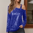 thumbnail image 2 of Womens Sparkle Top 2026 Spring Fashionable Long Sleeve Off Shouder Strappy Sequin T Shirts Going out Tops Rave Outfits, 2 of 4