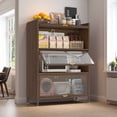 thumbnail image 2 of CQSXDA 44" Walnut Metal Storage Cabinet with 3 Flip Doors, 3-Tier Organizer for Bedroom, Office, Living Room and Entryway, 2 of 13