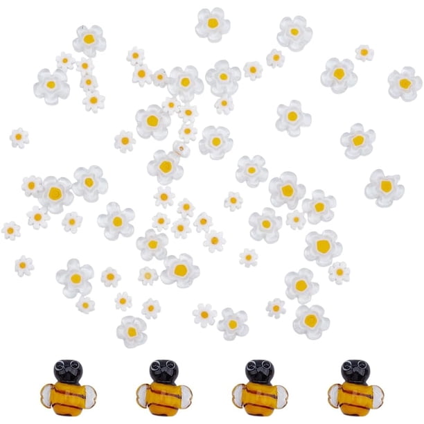 80 cuentas de vidrio millefiori hechas a mano, decoradas con margaritas y abejas, 3 estilos, espaciador suelto, flor.