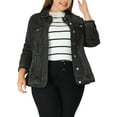 thumbnail image 1 of Agnes Orinda Plus Size Denim Jacket for Women Long Sleeve Button Down Washed Front Trucker Jean Jacket 1X Black, 1 of 7