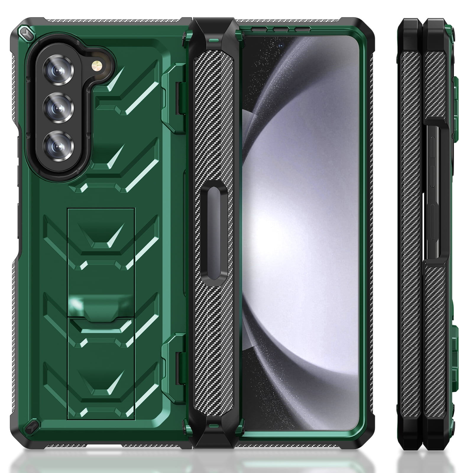 ELEHOLD Rugged Hybrid Case for Samsung Galaxy Z Fold 5 with Built-in Screen Protector Hidden Kickstand Pen Slot Heavy Duty Full Body Shockproof Case with Stylus Pen for Samsung Z Fold5 2023,Green