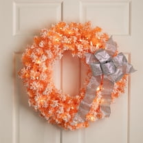 Northlight Pre-Lit Flocked Pine Artificial  Christmas Wreath - 24" - Orange  - Clear Lights