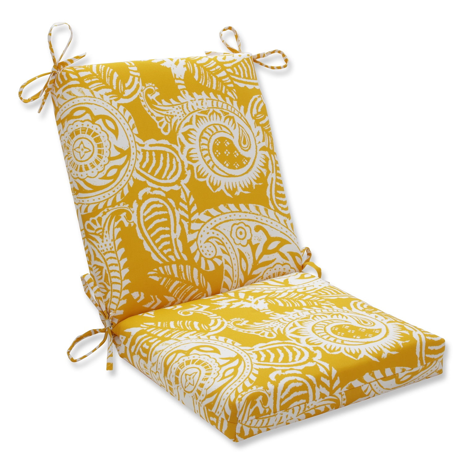 36.5" Addie Yellow and White Paisley Squared Outdoor Patio Chair