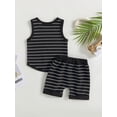 thumbnail image 5 of Musuos Baby Boy Casual Summer Outfits 0-3 Years Striped Sleeveless Tank Tops and Elastic Waist Shorts with Pocket 2 Piece Kids Set, 5 of 9