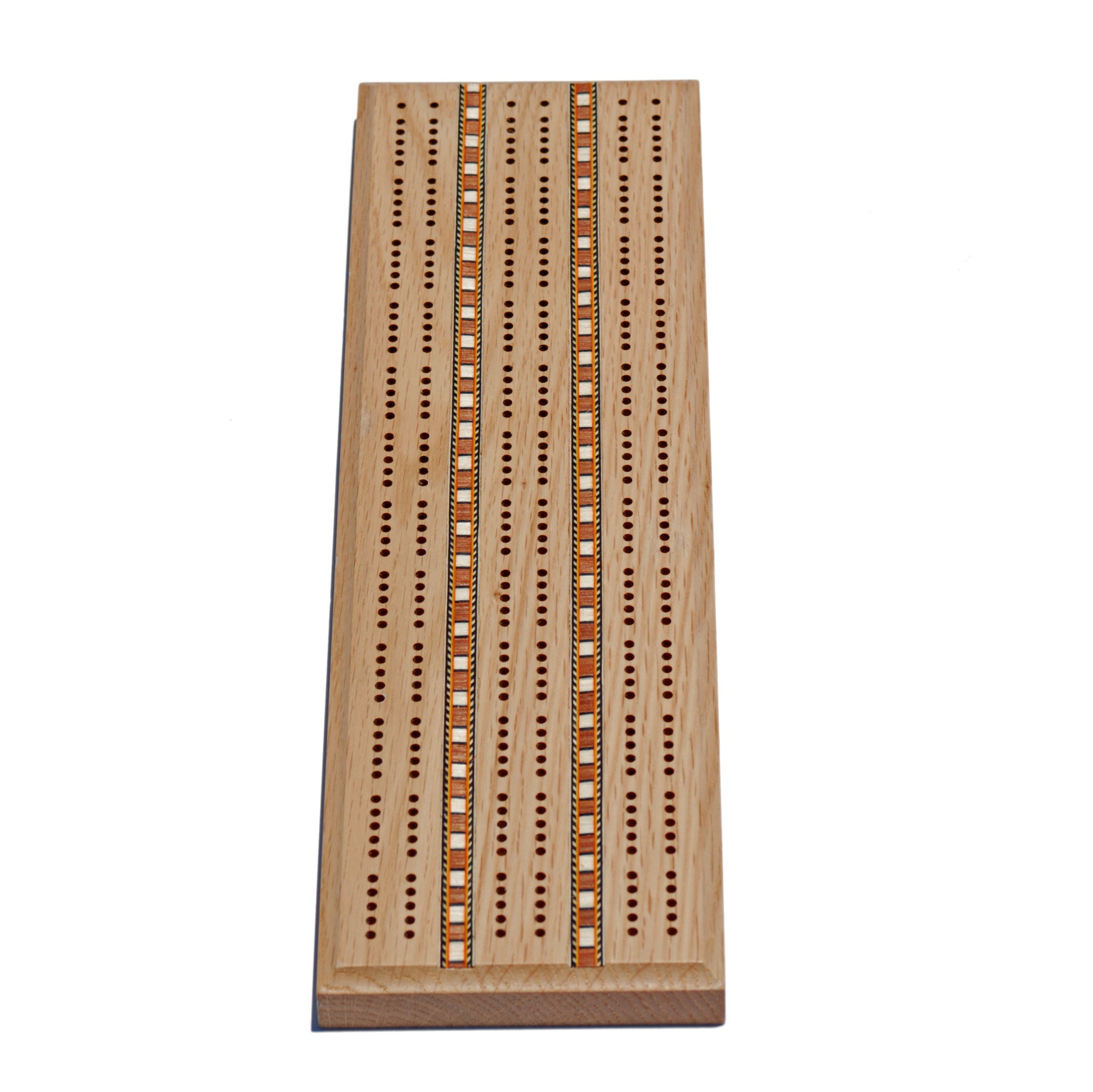WE Games Classic Cribbage Set Solid Wood with Inlay Sprint 3 Track Board with Metal Pegs
