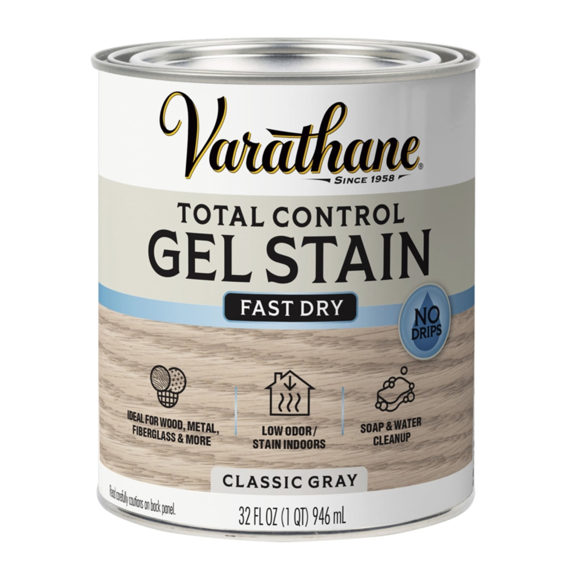 2 Pack, Classic Gray, Varathane Total Control Gel Stain Water-Based Wood Stain-394706, Quart