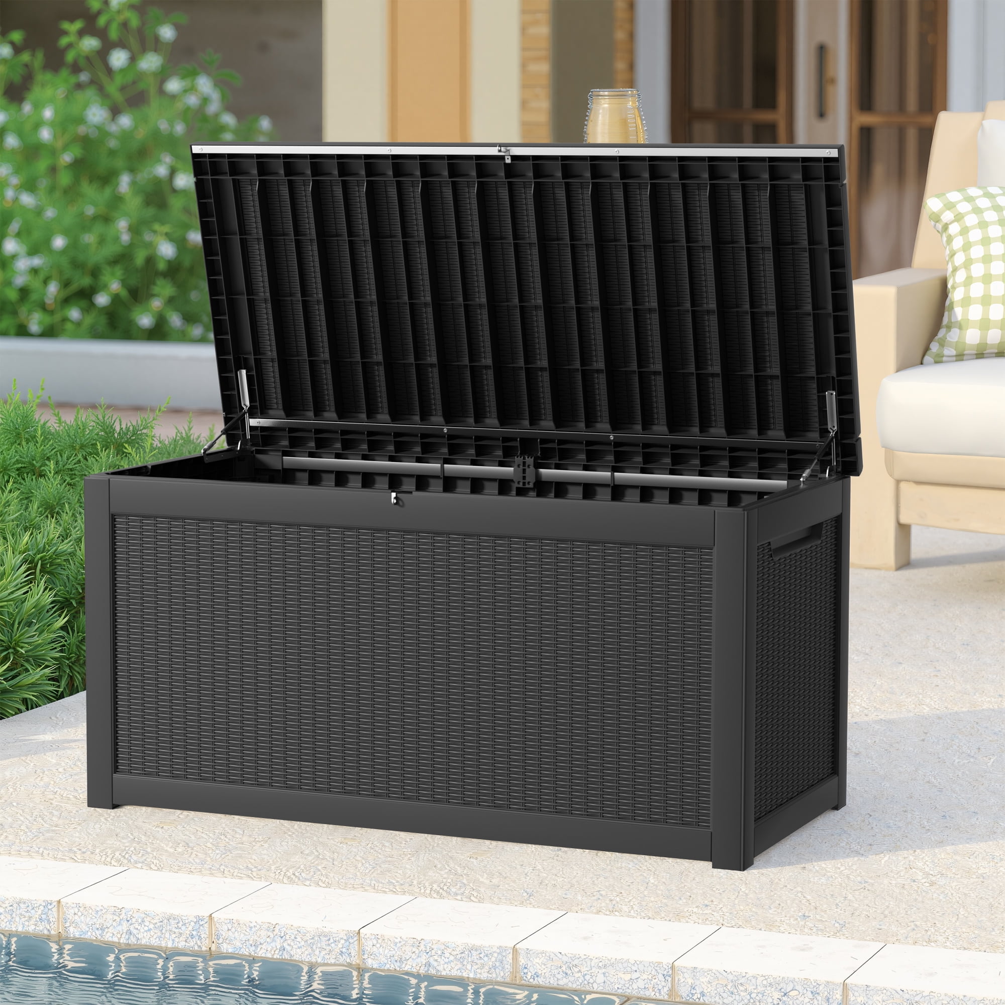 MAYEERTY 260 Gallon Outdoor Deck Box, Large Capacity Storage Box for Patio Furniture Cushions, Pillow Outdoor Indoor, Black