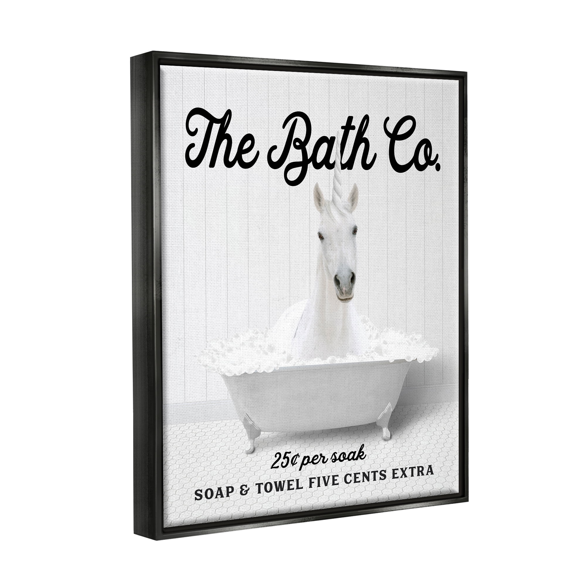 Stupell Industries Bubble Bathtub Unicorn Animals & Insects Painting Black Floater Framed Art Print Wall Art, 17 x 21