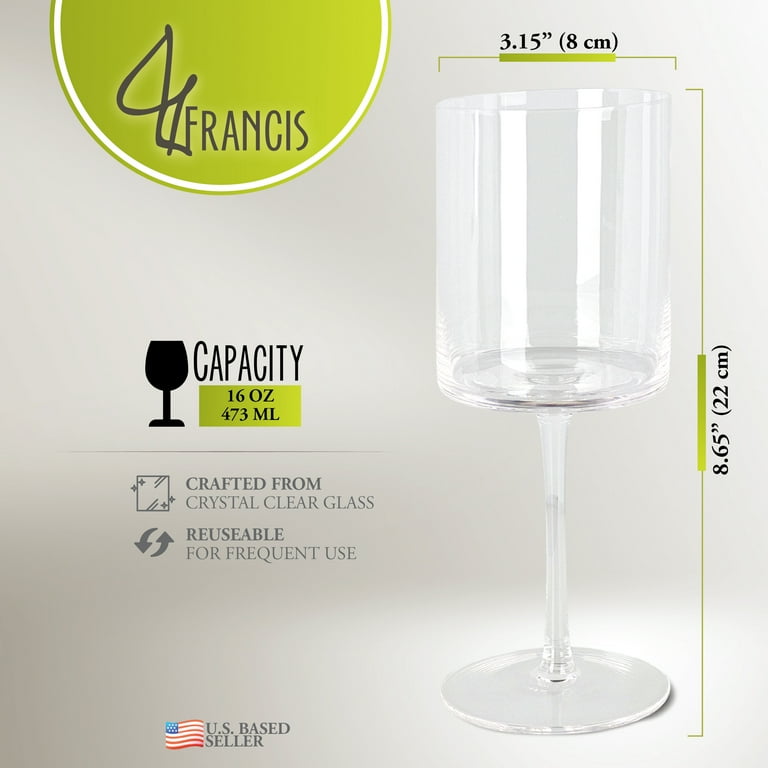 G Francis Modern Wine Glasses - Square Bottom, Tall, Large 16oz