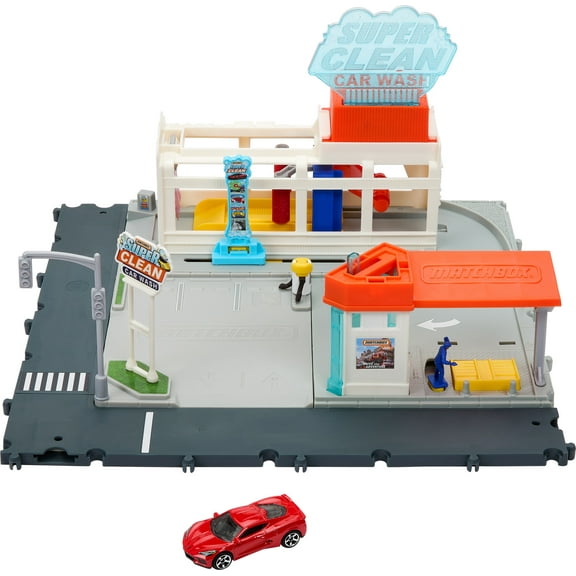 Matchbox Cars Playsets, Super Clean Carwash with 1 Matchbox Car