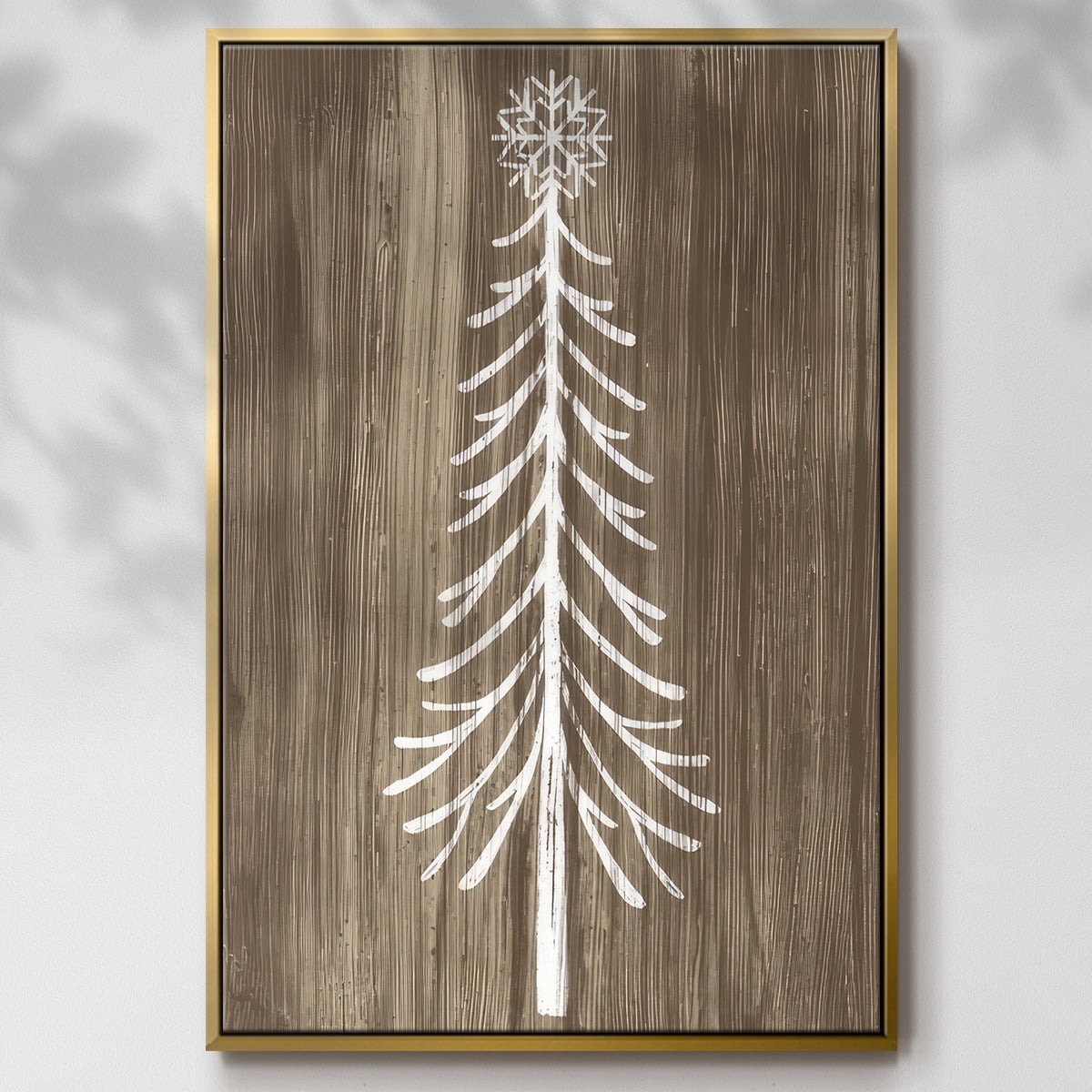 Barnwood Wonderland VII - Framed Gallery Wrapped Holiday Canvas - 27 x 41 - Gold Frame